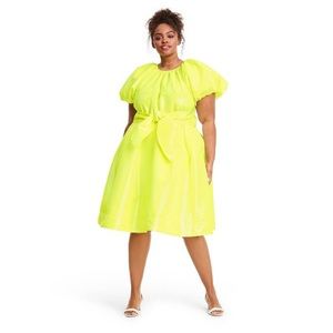 Christopher John Rogers Yellow Puff Sleeve Dress